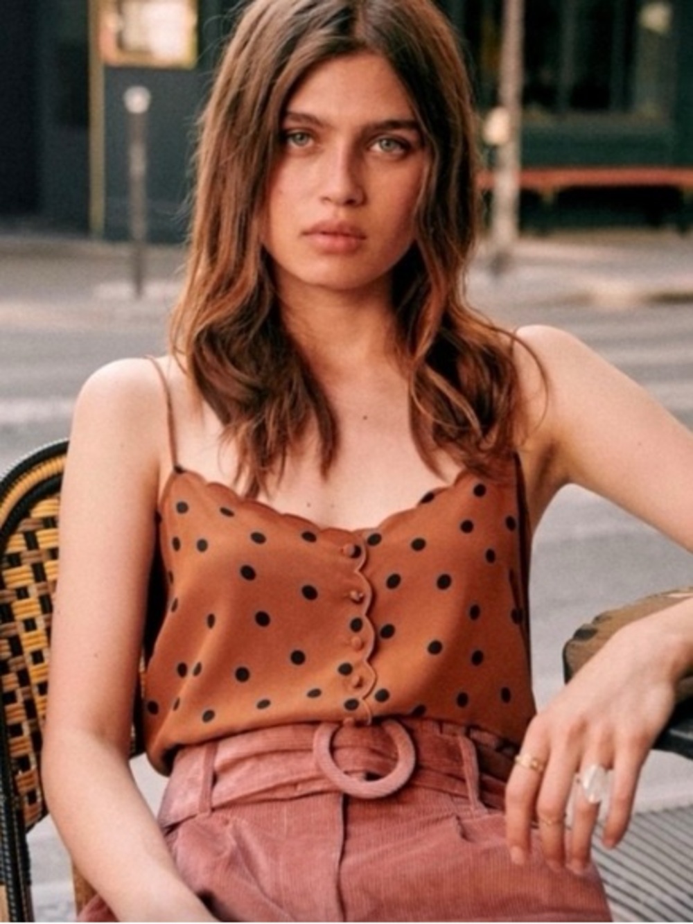 Sezane Polka Dot Silk Cami Top